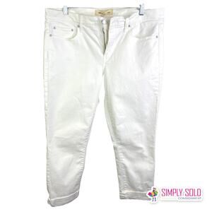 Gap 1969 Women's Sz 31 Best Girlfriend Cuffed Pants White Jeans Cotton Mid-Rise